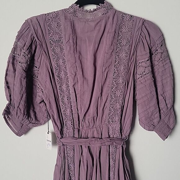 NWT Free People Sydney Dress XS Mini Plum Purple Boho Lace Embroidered Crochet - Picture 6 of 15
